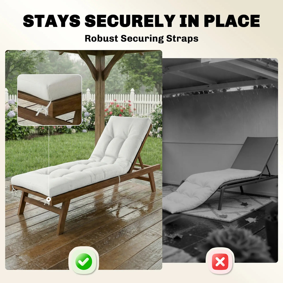 Patio Lounge Chair Cushion, UV50+ With Straps, 78 x 25.6 inch, Cream White Patio Chair Cushions at Gallery Canada