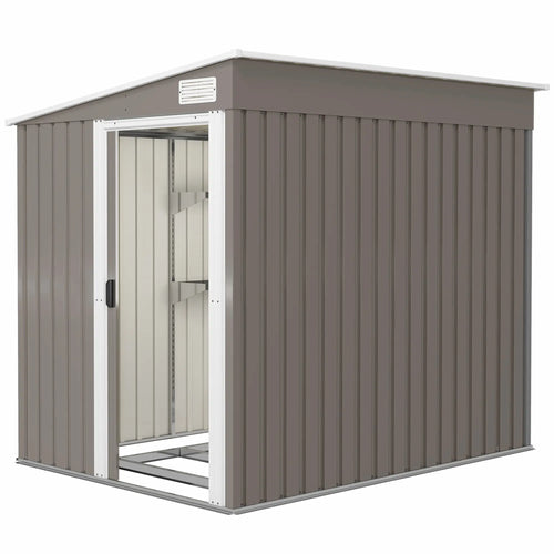5'x7' Lean To Galvanized Metal Shed, Garden Storage, Light Grey