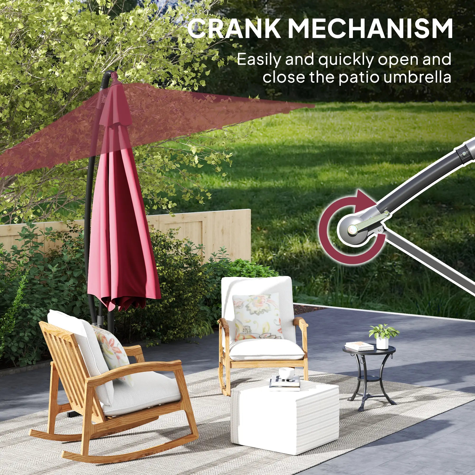 9.5' Cantilever Umbrella, Wind Protection, Crank, Cross Base, UPF 50+, Red Offset Cantilever Umbrellas at Gallery Canada