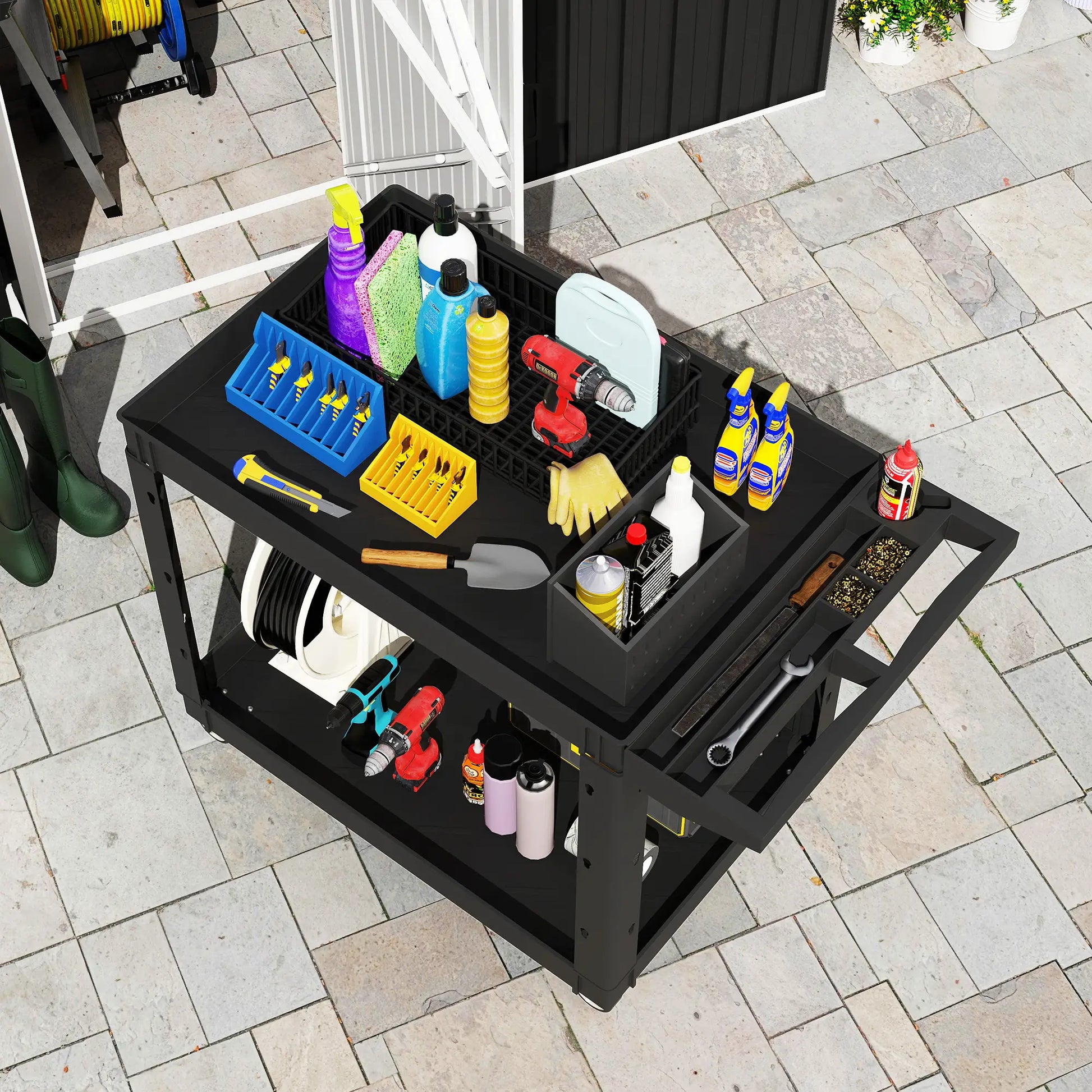 2-Tier Rolling Tool Cart, 500 LBS Capacity Plastic Utility Cart, Black Tool Organizers at Gallery Canada