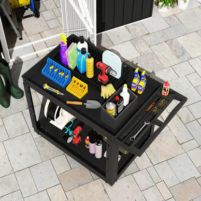 2-Tier Rolling Tool Cart, 500 LBS Capacity Plastic Utility Cart, Black Tool Organizers at Gallery Canada
