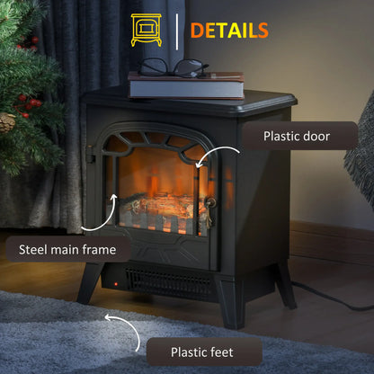 Freestanding Electric Fireplace Stove Heater, Realistic Flame, Overheat Protection, 750W/1500W, Black Electric Fireplaces at Gallery Canada