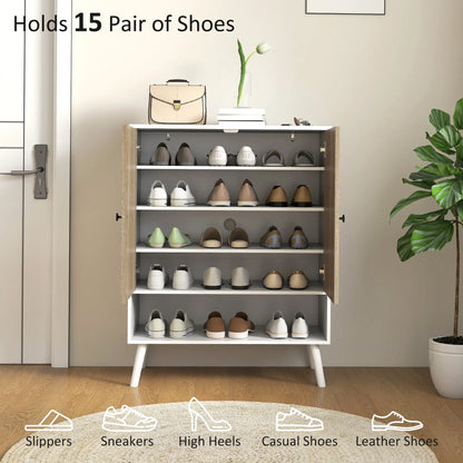 5-Tier Shoe Storage Cabinet With Doors, Adjustable Shelves, 15 Pairs, Natural Tone Shoe Storage Cabinets & Racks at Gallery Canada