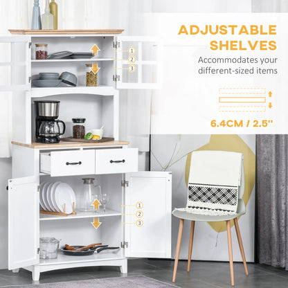 Buffet de cuisine style côtier, armoire de rangement en bois, porte vitrée encadrée, blanc