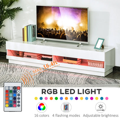 Lighted TV Stand for 75" TVs, Storage Cabinet, High Gloss, White TV Stands at Gallery Canada