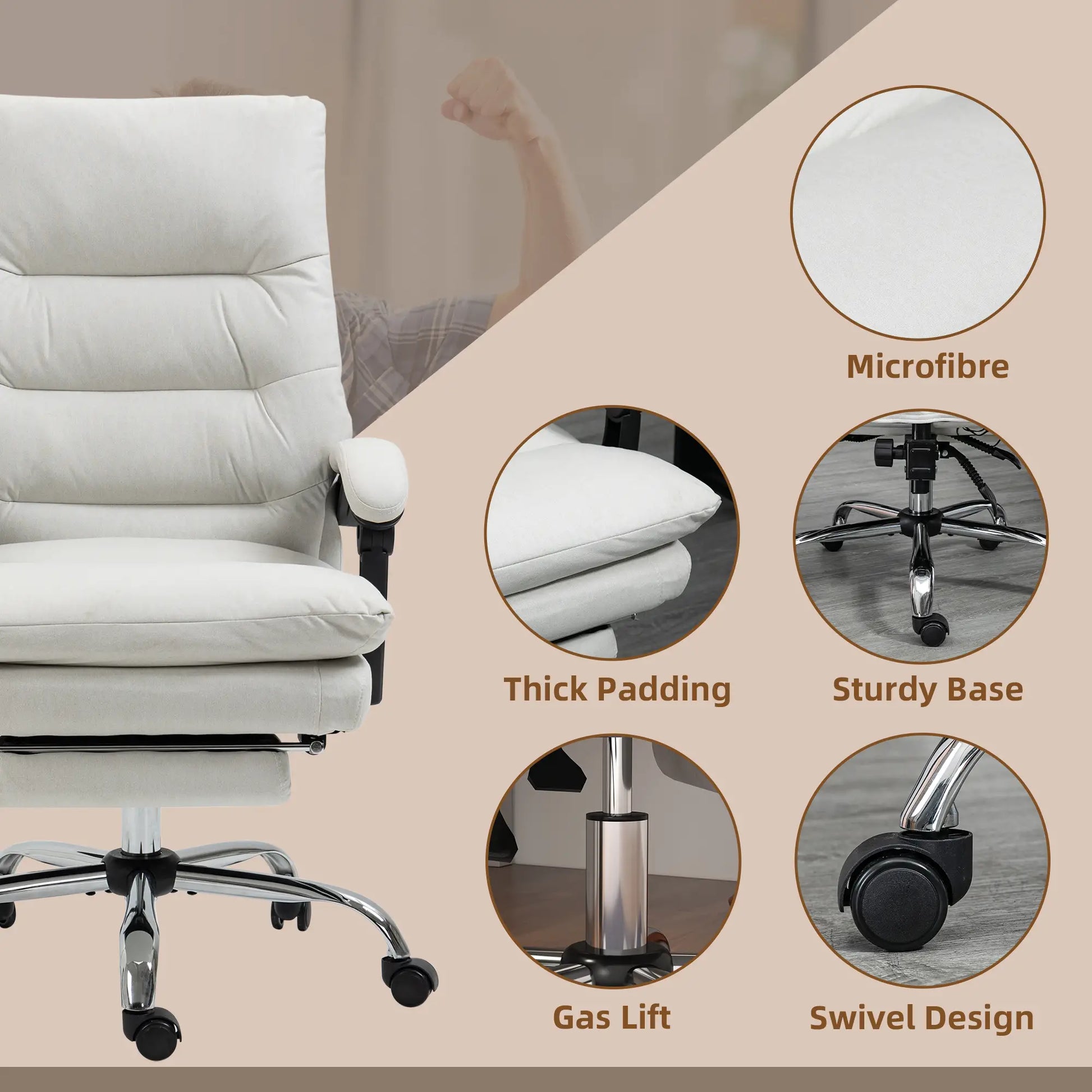 Executive Office Chair with Massage and Heat, Reclining Computer Chair with Footrest, Cream White Massage Chairs at Gallery Canada
