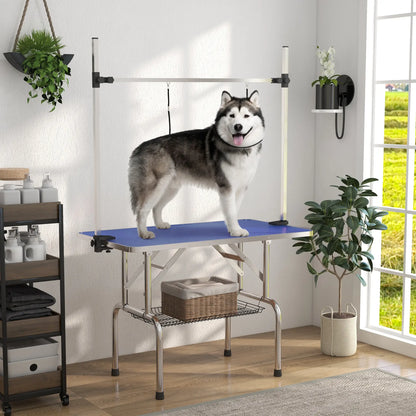 Adjustable Dog Grooming Table, 2 Safety Slings, Storage Basket, Blue Dog Grooming Tables at Gallery Canada