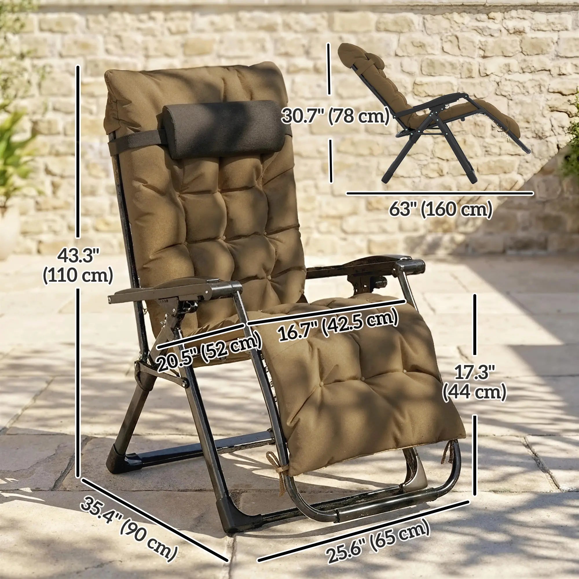 Folding Garden Chairs Set Of 2, Reclining Zero Gravity, Khaki Lounger Chairs at Gallery Canada