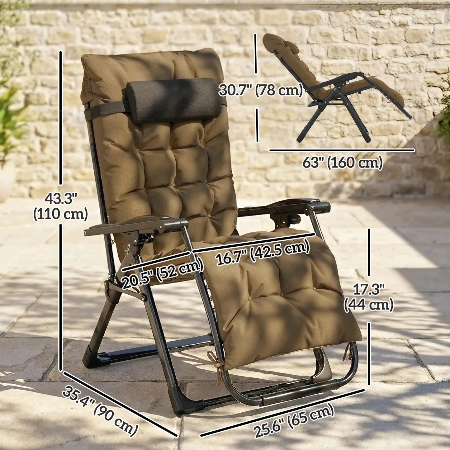 Folding Garden Chairs Set Of 2, Reclining Zero Gravity, Khaki Lounger Chairs at Gallery Canada