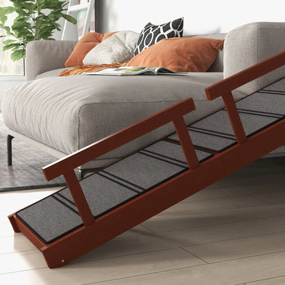 Wooden Dog Ramp, 60" Long, Non-Slip Rug, Removable Guardrails, Brown Dog Stairs at Gallery Canada