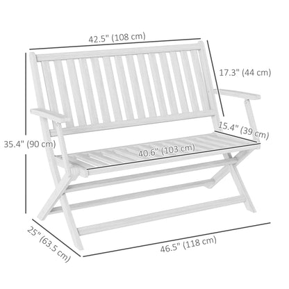 46.5" Foldable Wood Outdoor Bench, Backrest and Armrests, White Patio Chairs at Gallery Canada