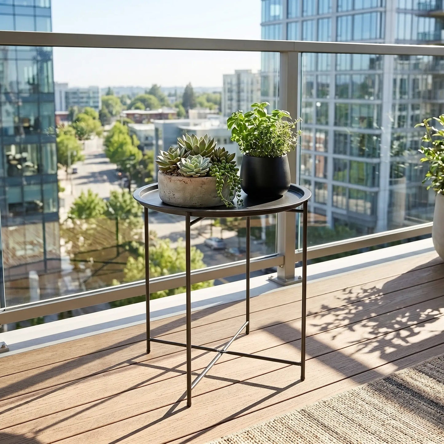 18" Outdoor Side Table, Removable Tray, Folding Legs, Black Patio Side Tables at Gallery Canada
