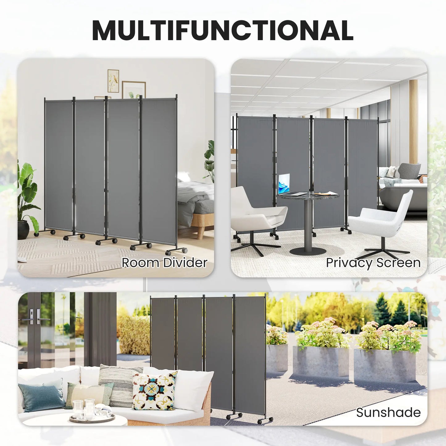 Folding Room Divider with Castor Wheels, Rolling Privacy Screen for Patio Backyard Pool Hot Tub, 5.6ft Tall Side Awnings at Gallery Canada