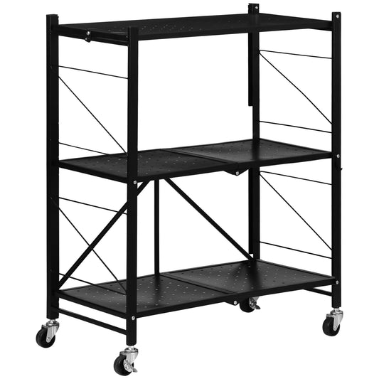 3 Tier Utility Cart, Kitchen Rolling Cart with Lockable Wheels, Multifunctional Storage Shelves for Living Room, Black - Gallery Canada