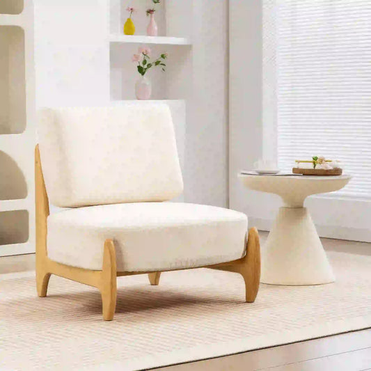 Accent Chair, Rubber Wood Frame, Wide Seat, Modern Chenille, Thick Cushion, Cream White Accent Chairs Cream White, Natural at Gallery Canada