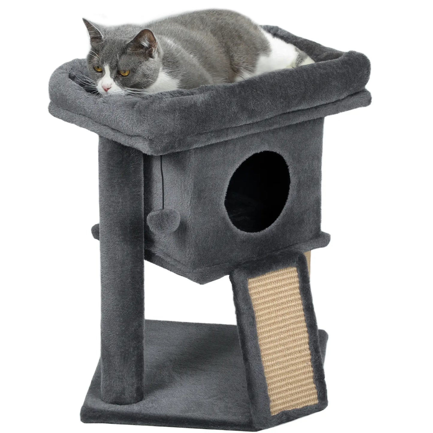 Small Cat Tree Tower with Perch, Scratching Post, Condo, Toy Ball, Dark Grey Cat Trees at Gallery Canada