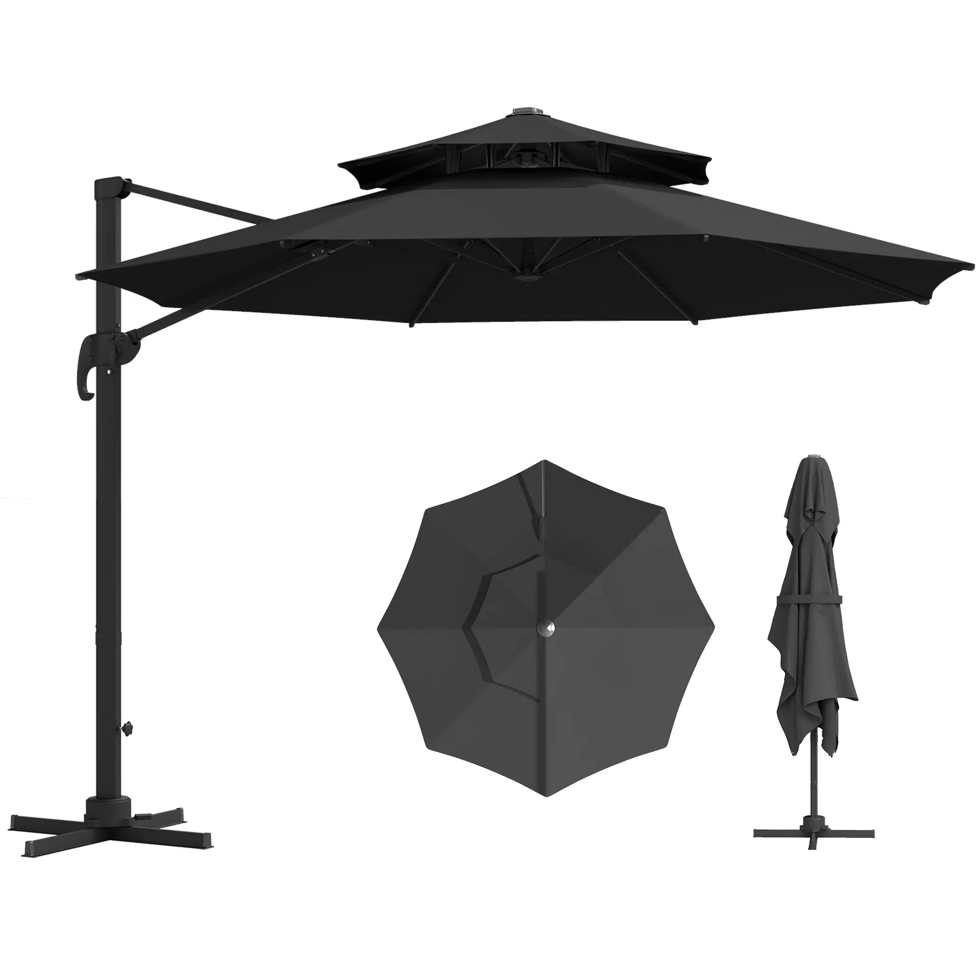 11ft Outdoor Cantilever Umbrella, Adjustable Angle, Double-Top Canopy, Dark Grey Cantilever Umbrellas Dark Grey at Gallery Canada