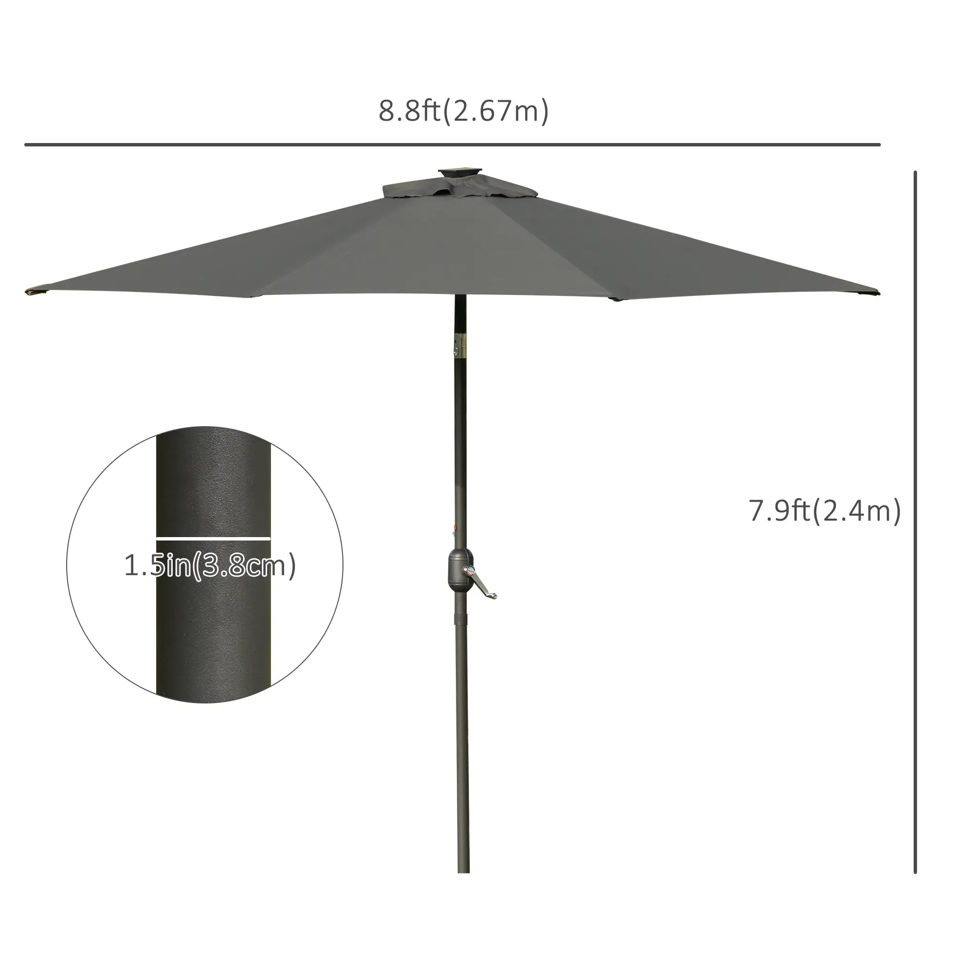 9ft Solar Patio Umbrella, 24 LED Lights, Tilt Canopy, Charcoal Grey Sun Umbrellas at Gallery Canada