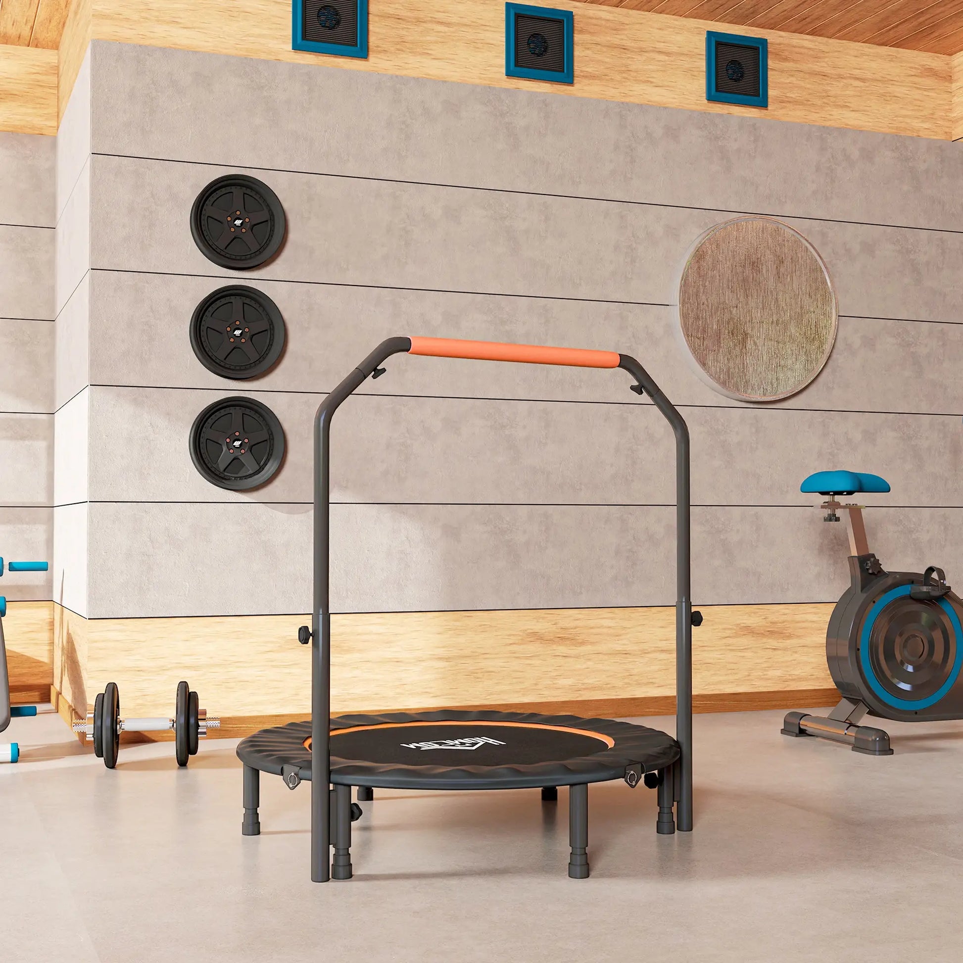 45" Foldable Mini Fitness Trampoline, Adjustable Foam Handle, Orange Trampolines at Gallery Canada