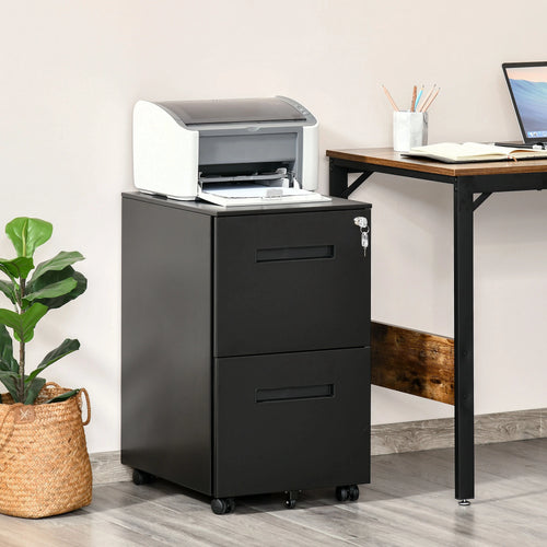 Vertical File Cabinet, Adjustable Partition, A4 Letter Size, Lockable, Black