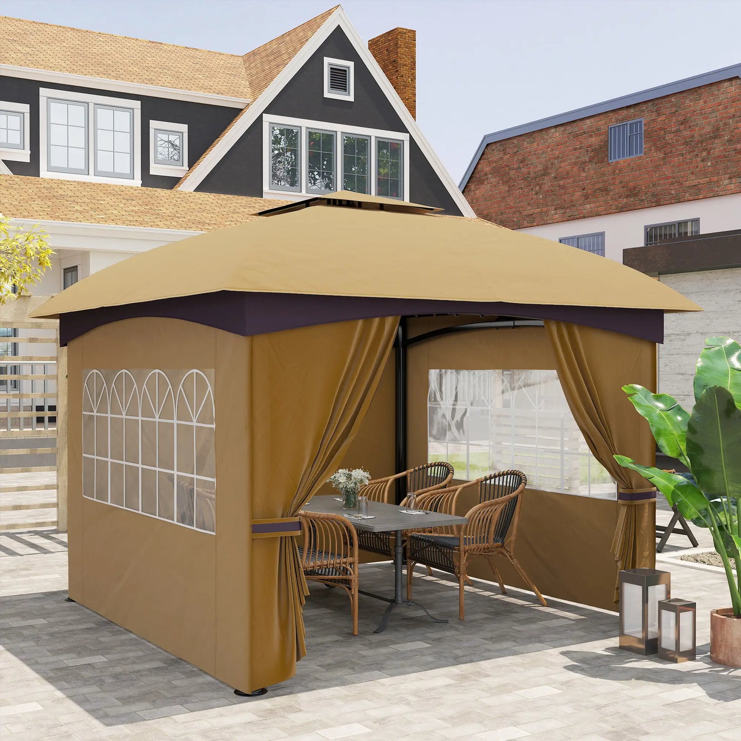 11' x 11' Outdoor Gazebo, Double Roof, Galvanised Steel Frame, Beige Gazebos at Gallery Canada