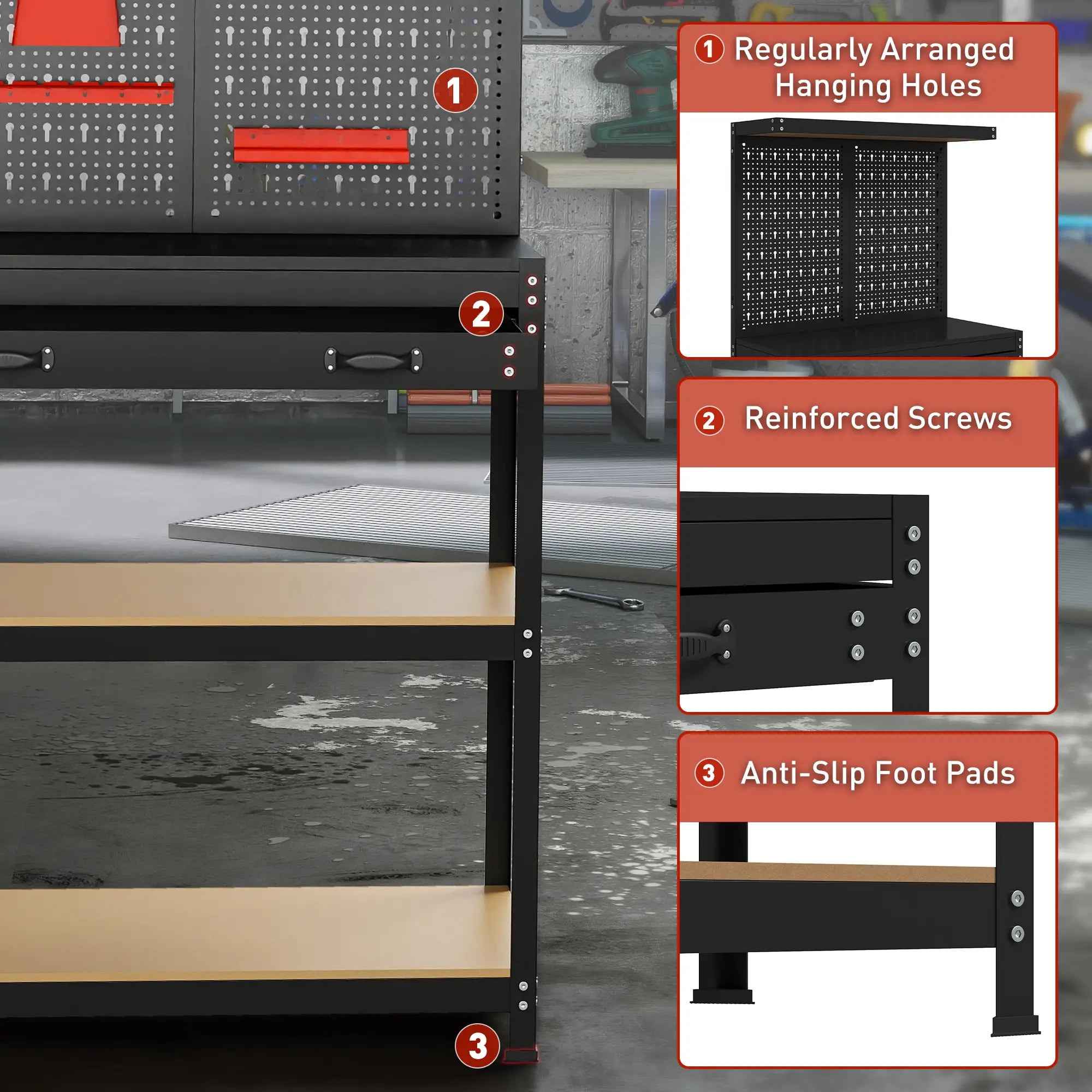 31.5 Inch Workbench with Pegboard, 2 Shelves, Drawer, Black Tool Organizers at Gallery Canada