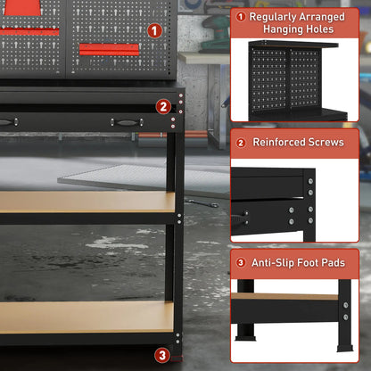 31.5 Inch Workbench with Pegboard, 2 Shelves, Drawer, Black Tool Organizers at Gallery Canada