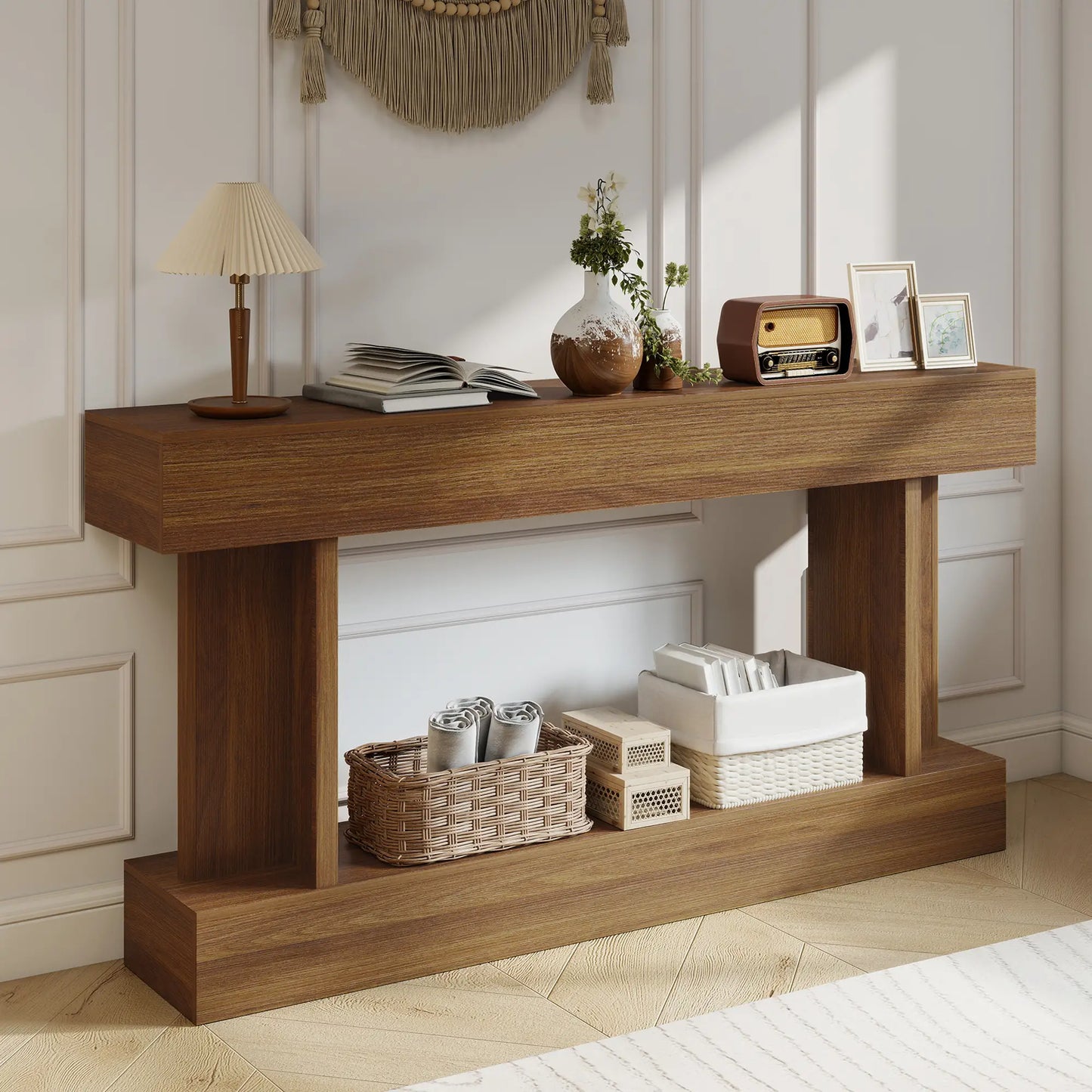63 Inch Console Table, Vintage Narrow Entryway with Storage Shelf, Dark Brown Console Tables at Gallery Canada