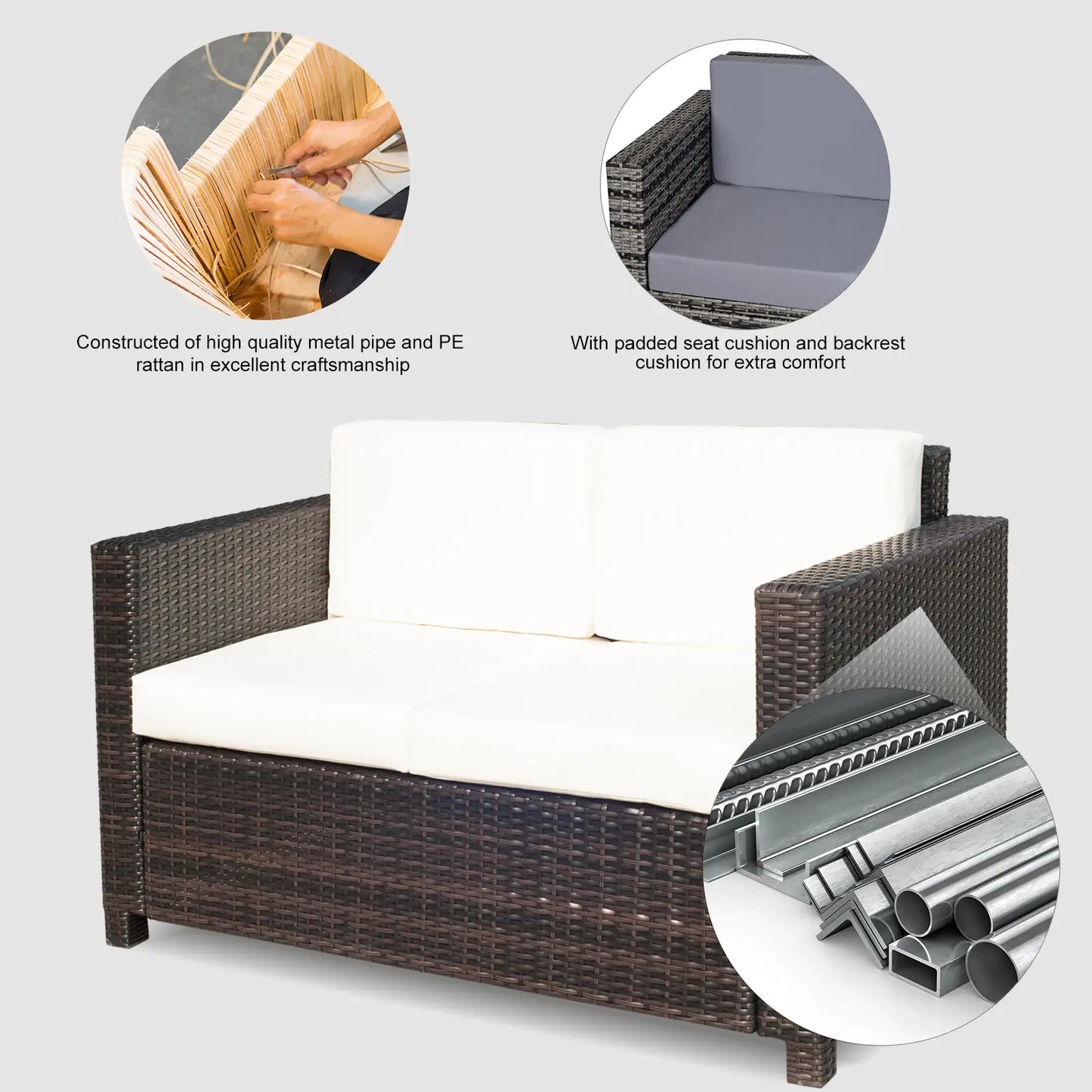 2 Seat Patio Loveseat, Wicker Sofa Chair, Outdoor Rattan Furniture, Cream White Patio Furniture Sets at Gallery Canada