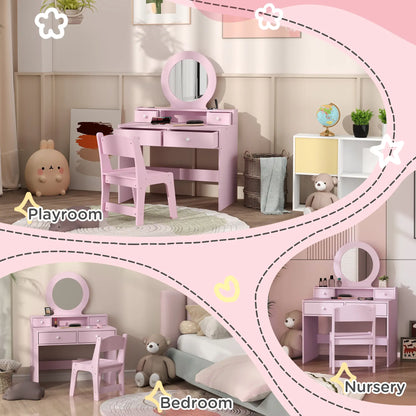 Kids Vanity Set, Makeup Table with Mirror, Stool, Drawers, Ages 3-8, Pink Toy Vanity at Gallery Canada