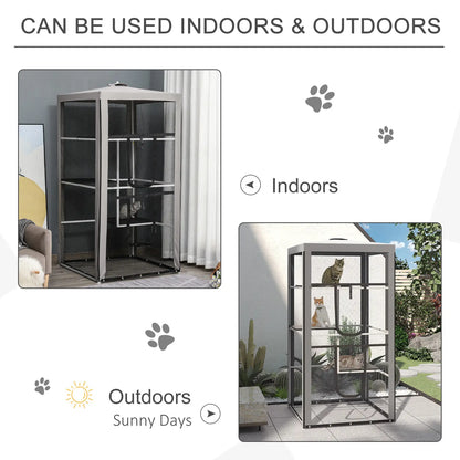 79" Cat Cage, Large Outdoor Kitten House, Indoor Pet Kennel, Grey Outdoor Cat Enclosures at Gallery Canada