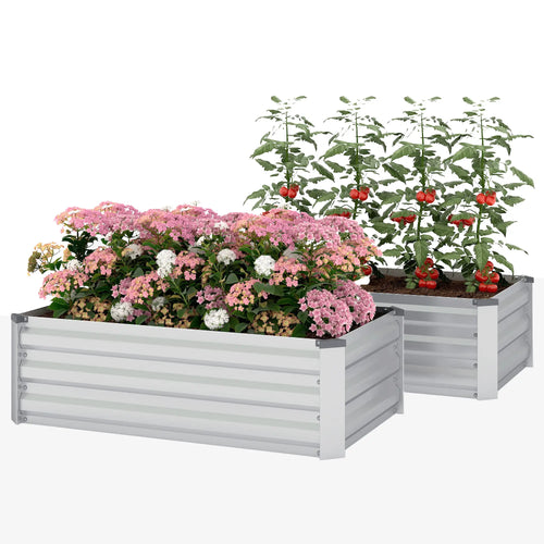Galvanized Raised Garden Beds, Set of 2, Planter Box, Grey