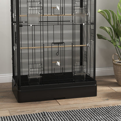 39" Bird Cage for Budgie Finches Canaries Love Birds with Wooden Stands, Slide-Out Tray, Handles, Food Containers, Black at Gallery Canada