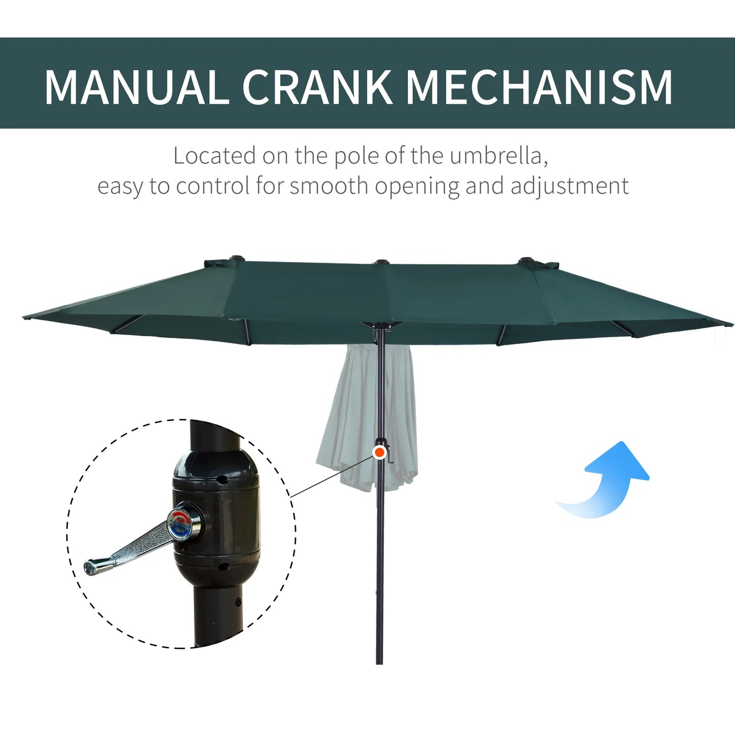 15ft Double-Sided Patio Umbrella, Twin Canopy, Crank, Dark Green Sun Umbrellas at Gallery Canada