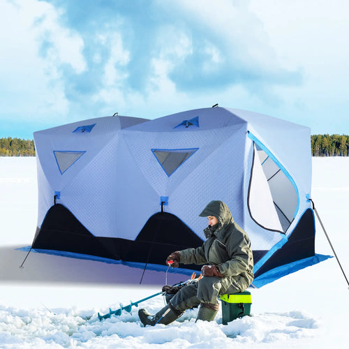 8-Person Insulated Ice Fishing Tent, Ventilation Windows, Carry Bag, -22℉, Blue