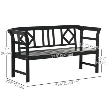 Wooden Outdoor Bench, 3 Person, Diamond Backrest, Slatted Seat, 792 LBS, Black Outdoor Benches at Gallery Canada