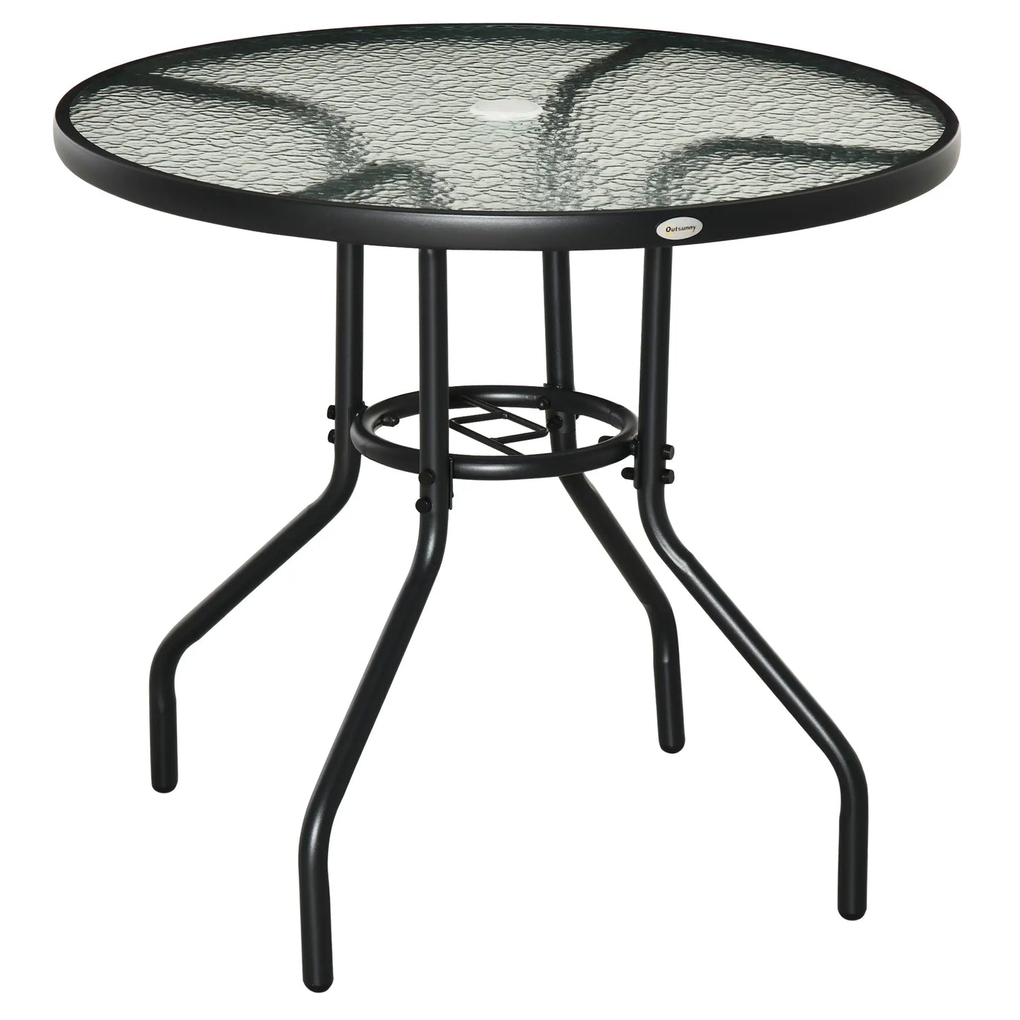 31.5" Round Outdoor Dining Table, Glass Top, Steel Frame, Garden Patio Patio Dinning Tables Black at Gallery Canada