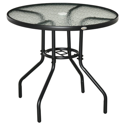 31.5" Round Outdoor Dining Table, Glass Top, Steel Frame, Garden Patio Patio Dinning Tables Black at Gallery Canada