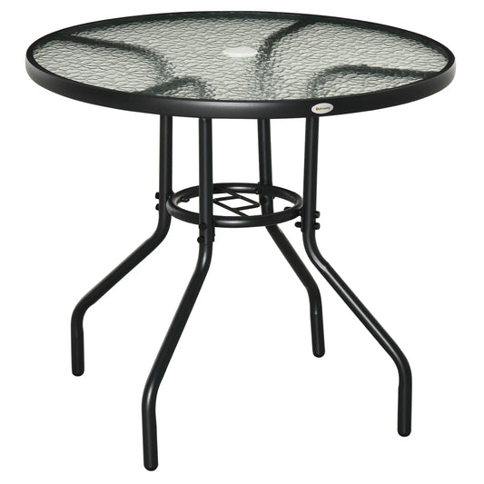31.5" Round Outdoor Dining Table, Glass Top, Steel Frame, Garden Patio Patio Dinning Tables Black at Gallery Canada