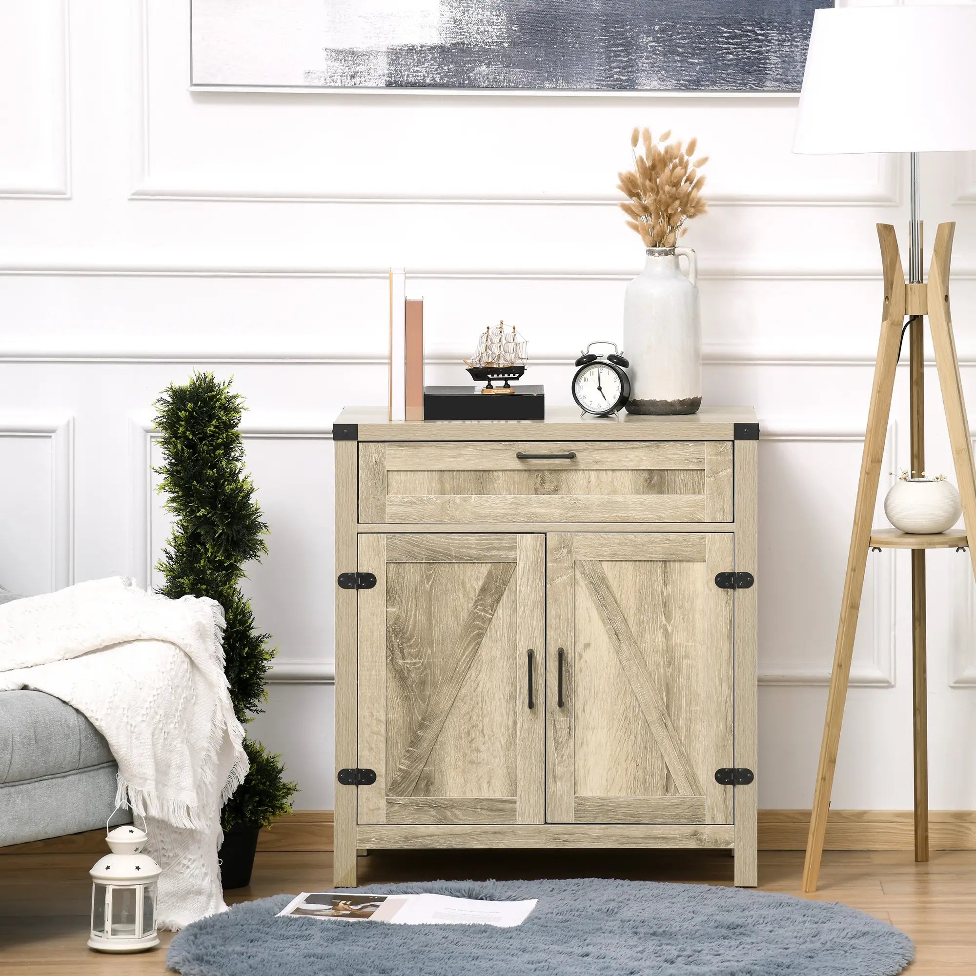 Farmhouse Kitchen Cabinet, Sideboard with 2 Barn Doors, Drawer, Oak Bar Cabinets at Gallery Canada