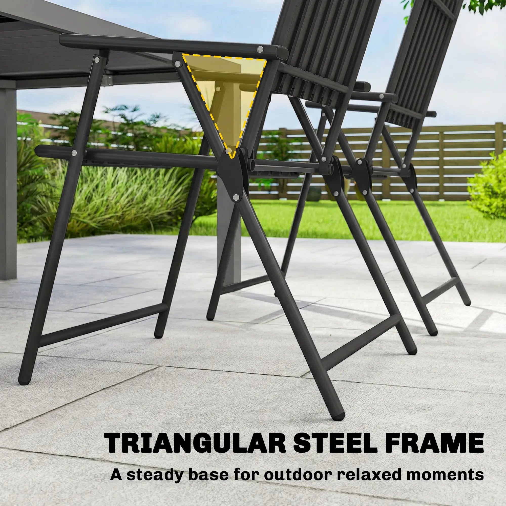 Folding Garden Chairs, Set Of 4, Steel Frame With Armrests, Black Patio Chairs at Gallery Canada