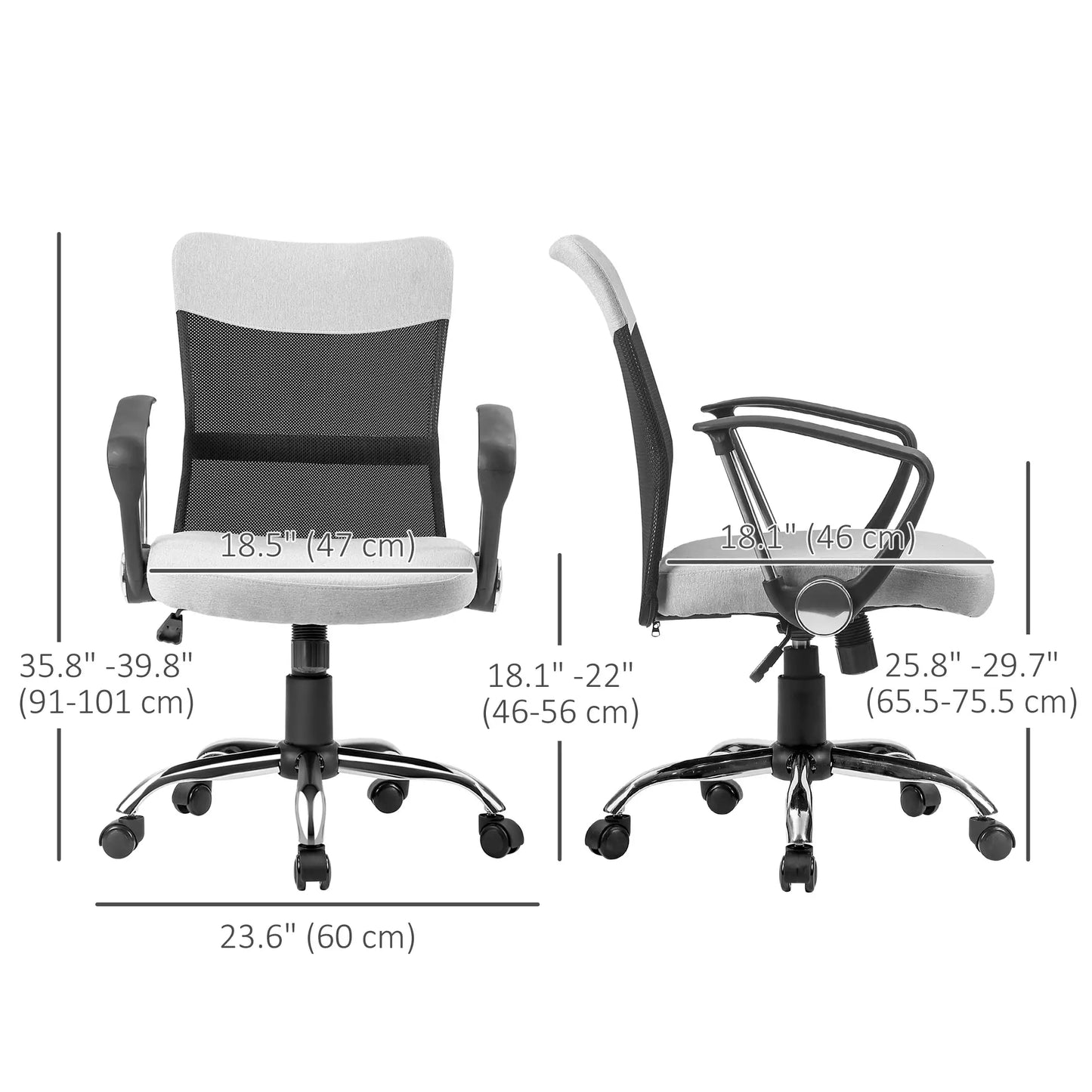 Mid Back Office Chair, Linen Mesh Desk Chair, Adjustable Height, Grey Executive & Manager Chairs Grey, Black at Gallery Canada