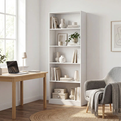 5-Tier Bookcase, Adjustable Shelves, Storage Bookshelf, White