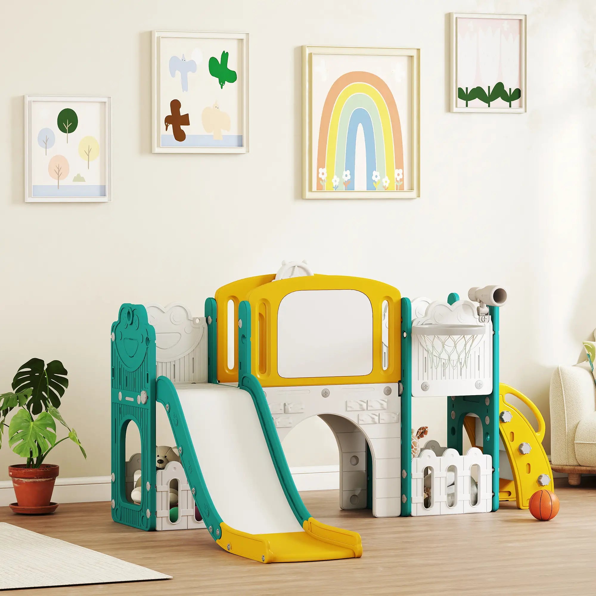 7-in-1 Toddler Slide With Basketball Hoop, Yellow Gym Sets & Swings at Gallery Canada