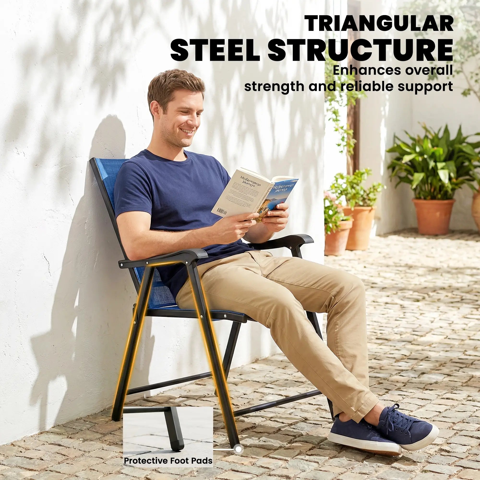 Folding Patio Chairs Set Of 2, High Back Outdoor Dining Chairs, Blue Patio Chairs at Gallery Canada