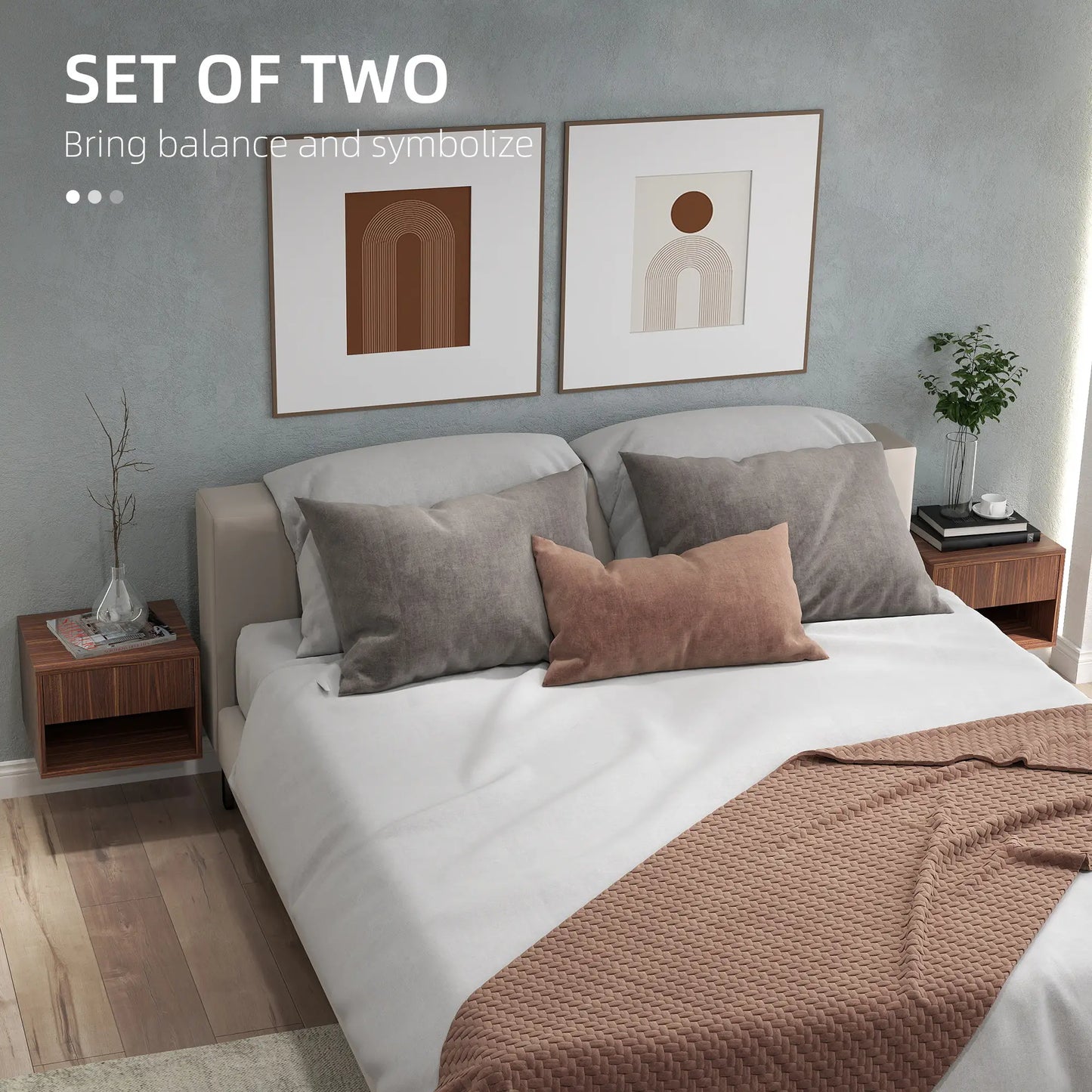 Floating Nightstand Set of 2, Wall Mounted, Brown Bedside Tables at Gallery Canada