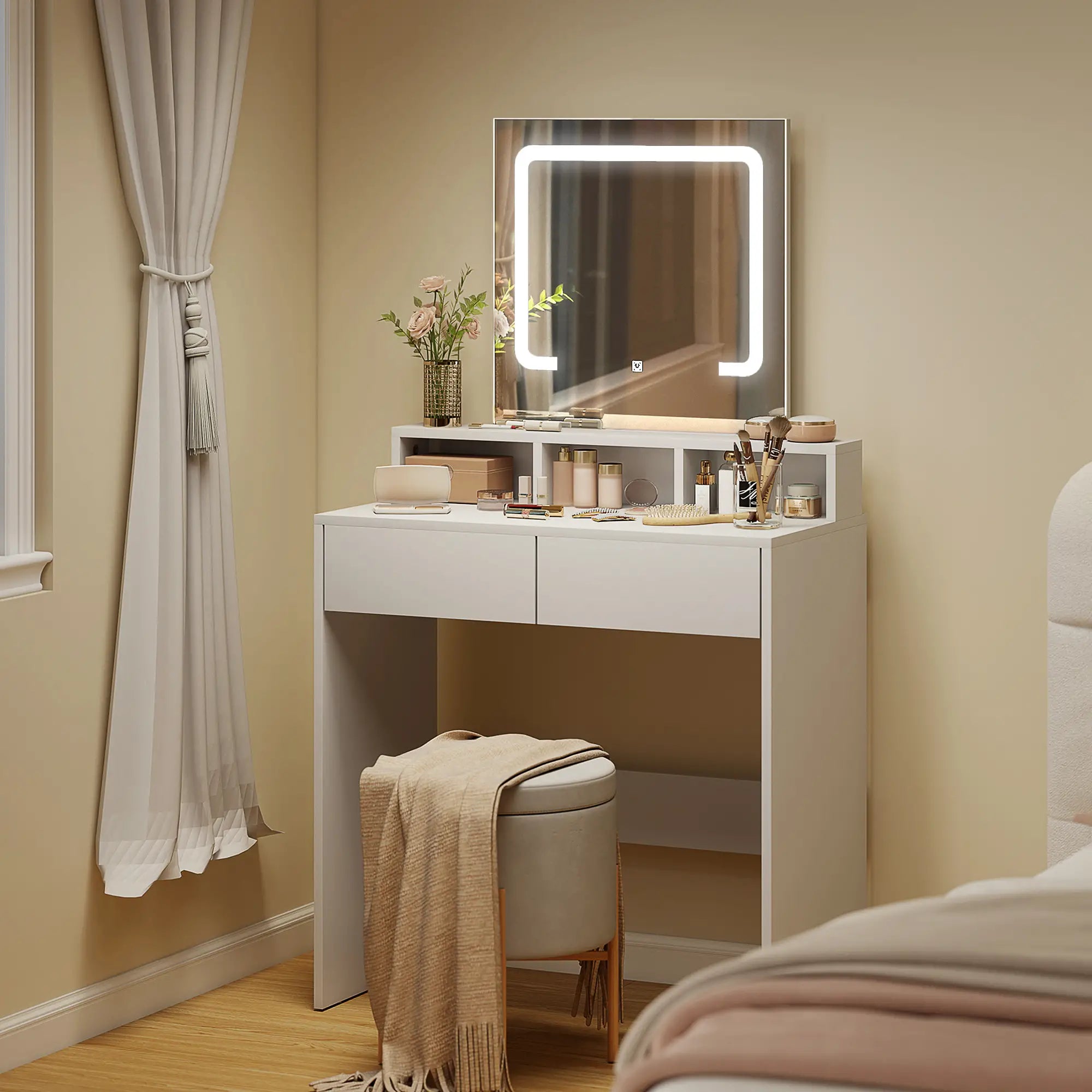 Makeup Vanity Desk with Mirror, LED Lights, Drawers, White Dressing & Vanity Tables at Gallery Canada