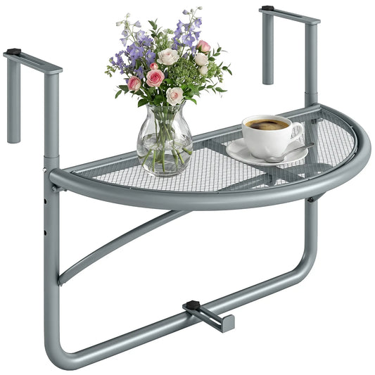Adjustable Balcony Hanging Table, Metal Wall Desk, Outdoor Flower Stand, Half Round, Grey Balcony Table Hanging Grey at Gallery Canada