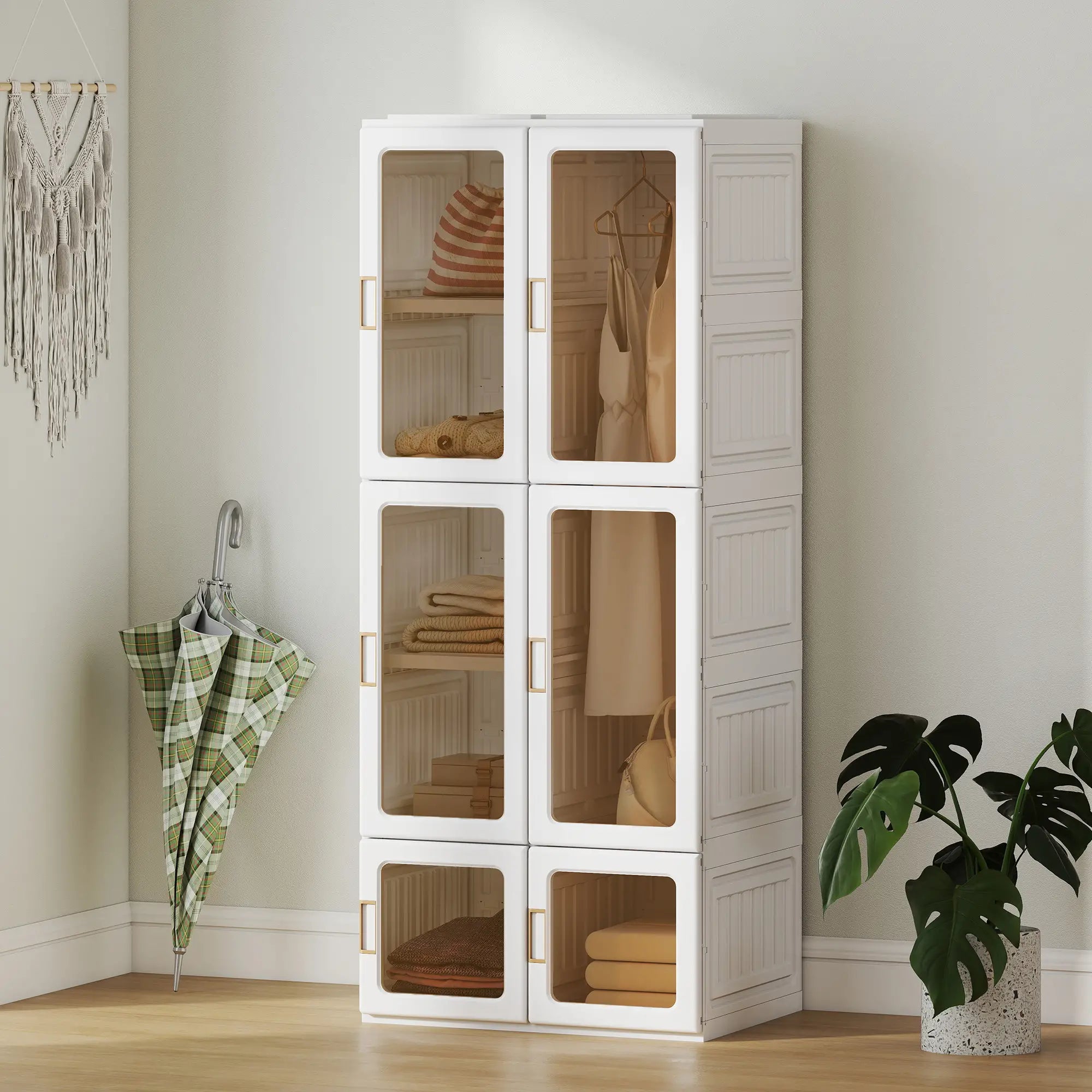 Portable Wardrobe, Foldable Plastic Closet, 6 Compartments, White Clothing Storage at Gallery Canada