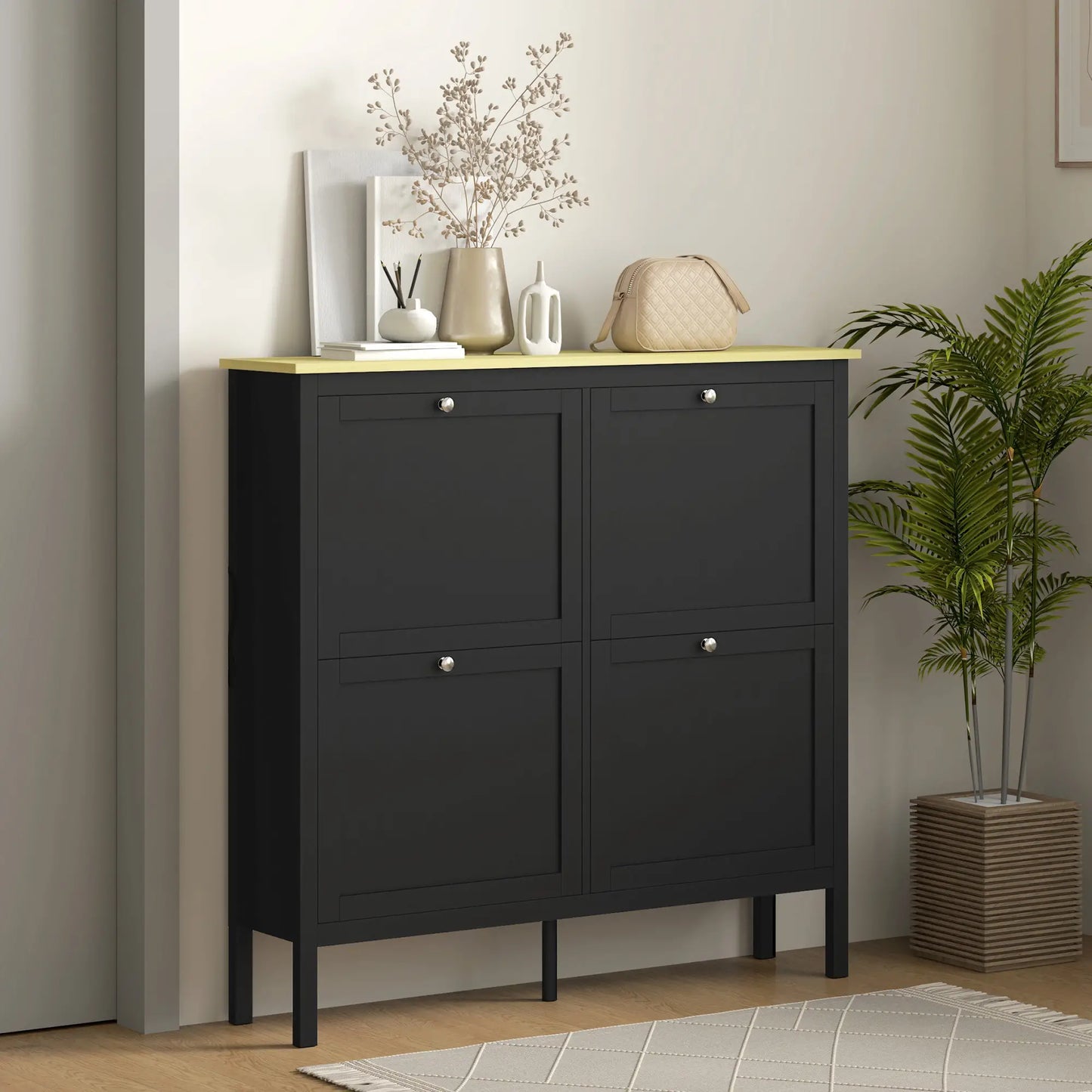 Shoe Storage Cabinet, 4 Flip Drawers, Adjustable Shelves, Holds 20 Pairs, Black Shoe Storage Cabinets & Racks at Gallery Canada